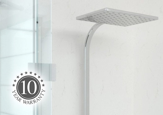 Shower with white shower panels and a shower head
